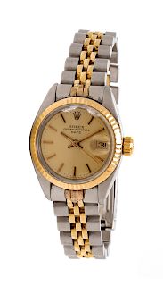 A Stainless Steel and 18 Karat Yellow Gold Ref. 6916 'Oyster Perpetual Datejust' Wristwatch, Rolex, Circa 1982,
