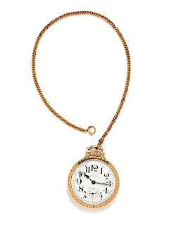 A 10 Karat Gold Filled Open Face Pocket Watch and Gold Filled Fob Chain, Hamilton,