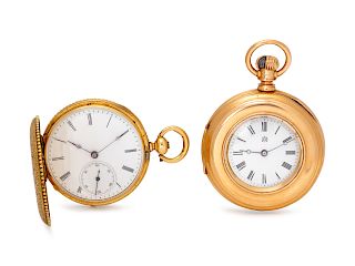 A Collection of Yellow Gold Pocket Watches,