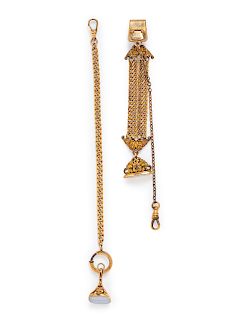A Collection of Yellow Gold and Gold Filled Fob Chains and Accessories,