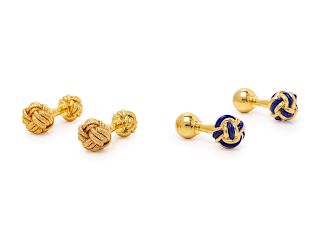 A Collection of 14 Karat Yellow Gold Knot Motif Cufflinks,