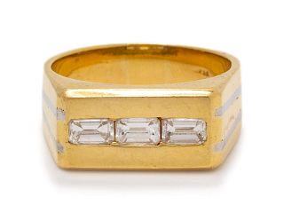 An 18 Karat Yellow Gold, Platinum and Diamond Ring,