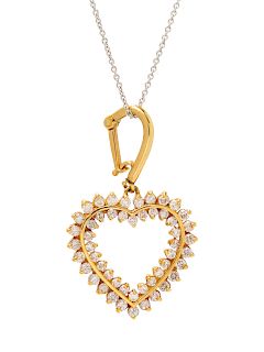A Bicolor Gold and Diamond Heart Pendant/Necklace,