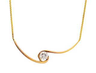 A 14 Karat Yellow Gold and Diamond Solitaire Pendant,