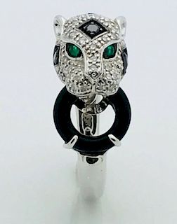 14k White Gold Panther Black & White Diamond Ring