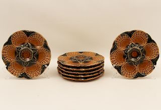 8 FRENCH MAJOLICA OYSTER PLATES
