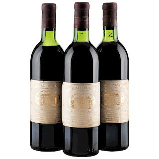 Château Margaux. Cosecha 1973. Grand Vin. Premier Grand Cru Classé. Margaux. Nivel: 2 en el cuello y 1 en la punta del hombro. 3 pz