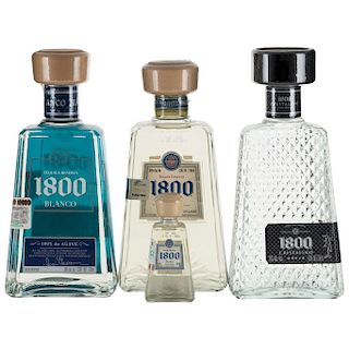 1800. Tequila añejo cristalino y blanco. 100% agave. Jalisco, México. Piezas: 4. Una en presentación miniatura.