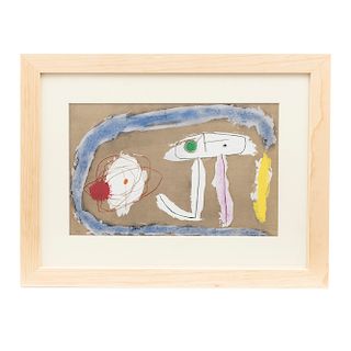 Joan Miró. "Personnage" de la serie Cartones, 1959-1965. Firmado en plancha. Pochoir sin número de tiraje. Enmarcado. 22 x 31 cm.