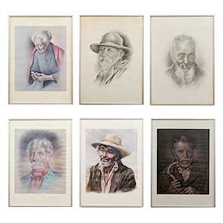 Lote de 6 impresiones. Manuel Muñoz Olivares. De la carpeta Rostros. Retratos de ancianos. Firmados. Enmarcados. 56 x 40 cm.