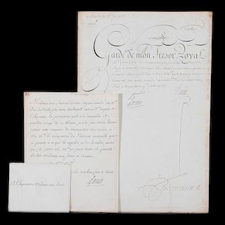 Two letters signed by Louis XV.