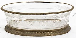 A Continental Gilt Metal Mounted Cut Glass Center Bowl, Width 12 5/8 inches.
