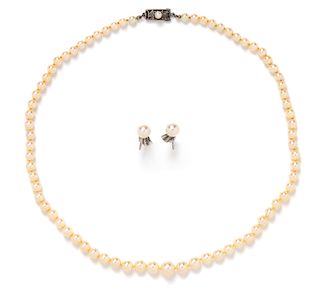 A Sterling Silver and Cultured Pearl Set, Mikimoto,