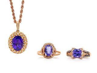 A Collection of Rose Gold, Tanzanite and Diamond Jewelry,