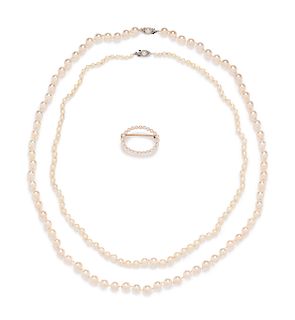 A Collection of 14 Karat Gold and Cultured Pearl Jewelry,