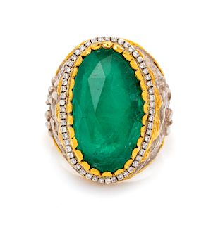A Sterling Silver, 24 Karat Gold, Assembled Gemstone and Diamond Ring, Victor Velyan,