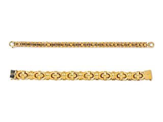 A Collection of 14 Karat Yellow Gold Bracelets, Italian,
