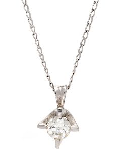 A 14 Karat White Gold and Diamond Pendant/Necklace,