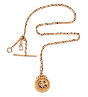 A 14 Karat Yellow Gold Fob Chain and Pendant,
