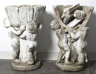 A Pair of Composition Garden Urns, Height 25 7/8 inches.