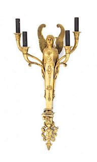 An Empire Style Gilt Bronze Four-Light Sconce, Height 27 1/4 inches.