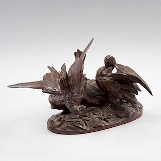 Firmado Hezler. Siglo XX. Escultura de gaviotas. Fundición de bronce patinado.