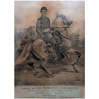 Cartel del General en Gefe Ignacio Zaragoza. Siglo XIX. Impresión litográfica. Impreso por Centro Patriótico Nacional Mexicano.
