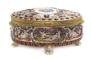 A Capodimonte Porcelain Table Casket, Width 9 inches.