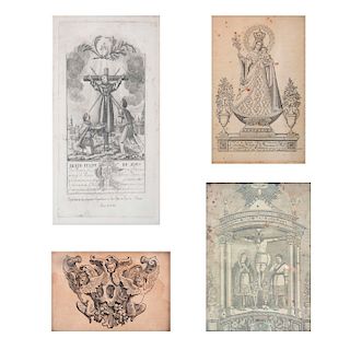 Lote de 4 grabados sobre temas sacros. Siglo XX. Uno enmarcado en lámina y 3 con marco de madera. Piezas: 4