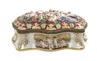 A Capodimonte Porcelain Table Casket, Width 16 7/8 inches.
