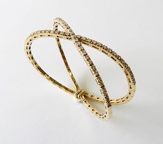 18K Yellow Gold & Diamond X Bangle Bracelet