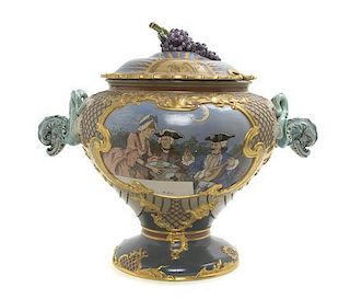 A Mettlach Punch Bowl and Lid, Height 15 1/2 inches.