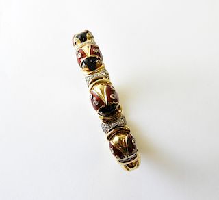 18K & Enamel Ladybug Bangle Bracelet