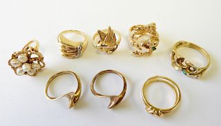 Group of (8) 14k Gold Rings
