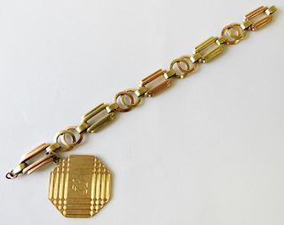 14K Pink & Green Gold Bracelet with Charm