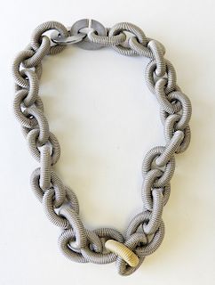 Modern Steel and Gold Link Chain Necklace