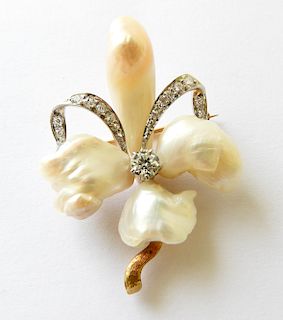 Antique Pearl and Diamond Brooch, c 1900