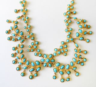 18K Yellow Gold & Turquoise Swag Necklace