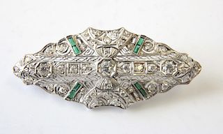 Art Deco Style Diamond & Emerald Brooch