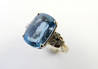 14K White Gold, Aquamarine & Diamond Lady's Ring