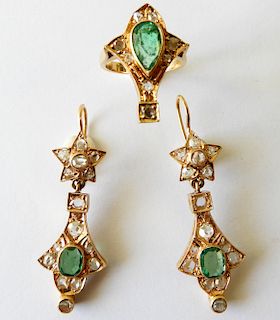 Emerald & Diamond Ring and Earring Suite