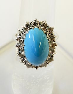 Turquoise & Diamond Lady's Cluster Ring
