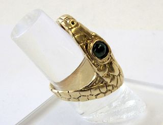 18K Snake Head Ring with Emerald Eyes