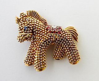 18K Yellow Gold Pony Brooch