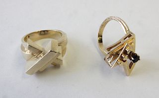 Two Brutalist 14K Yellow Gold Rings