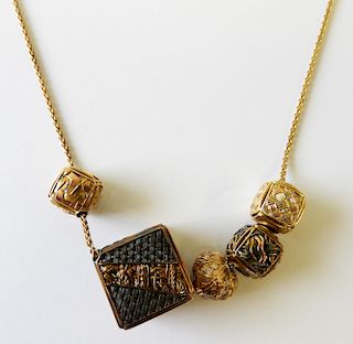 18K Yellow Gold Cube Charm Necklace