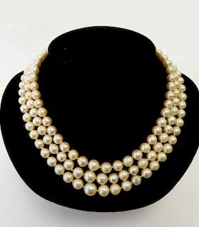 Three Stand Cultured Pearl Necklace