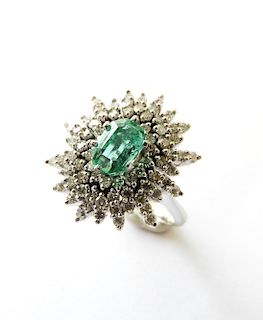 14K White Gold, Diamond & Emerald Dinner Ring