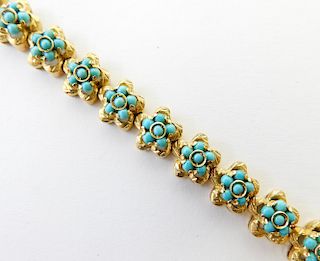 18K Yellow Gold & Turquoise Tennis Bracelet