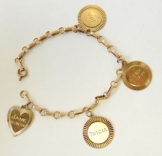 14K Yellow Gold Personalized Charm Bracelet